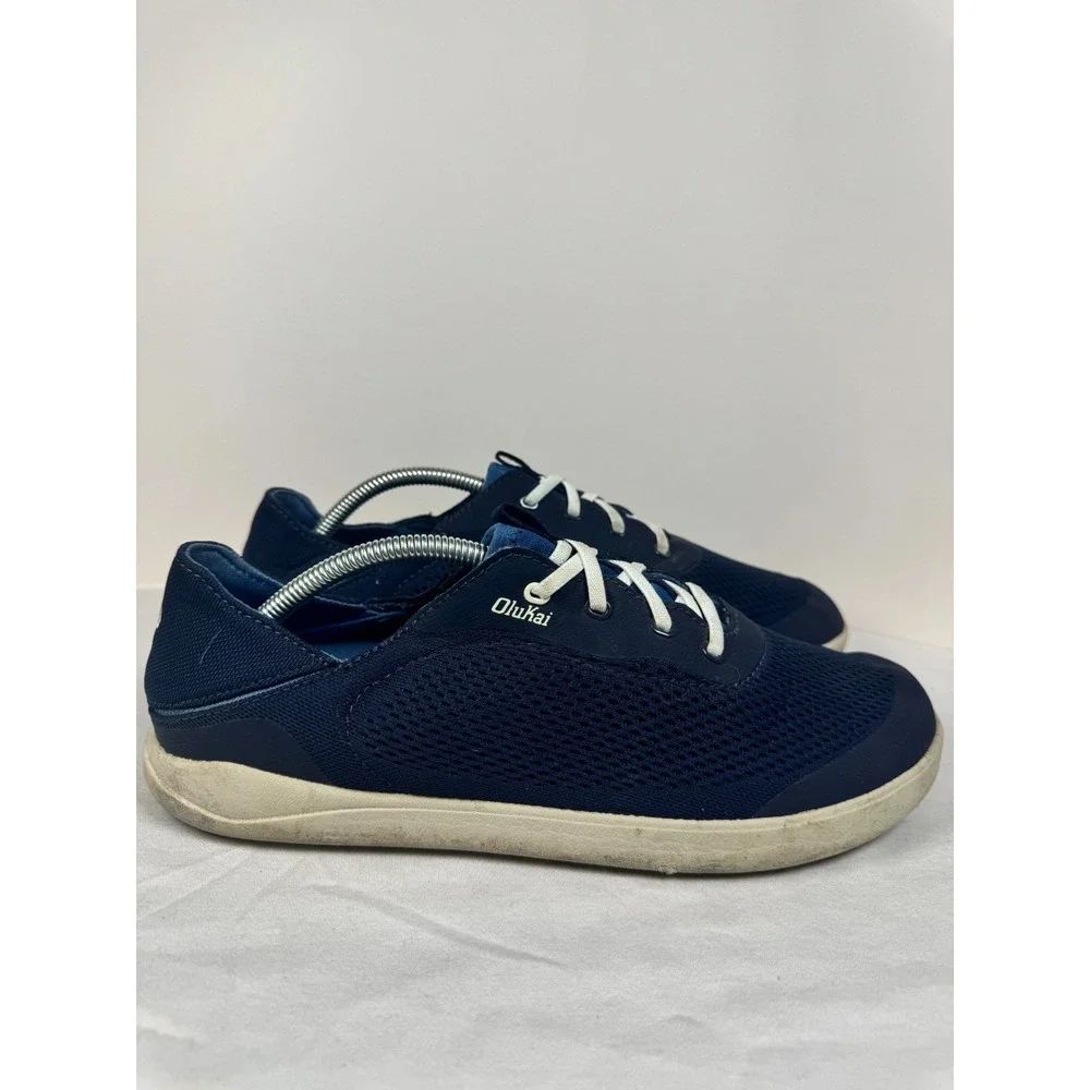 Olukai Moku Pae Mens Sneakers Trench Blue Off White Mesh Slip On Boat Shoes 10